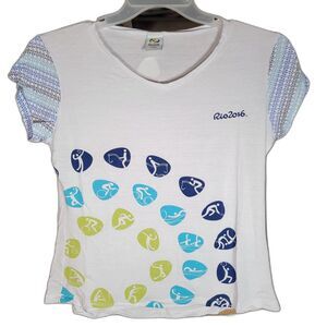 Rio 2016 Stretchy Tee White w/ Olympic Graphics - Size G